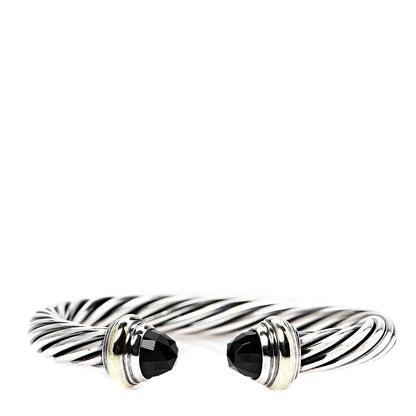 David Yurman Sterling Silver 14K Yellow Gold Black Onyx 7mm Cable Classics Bracelet 1 of 3