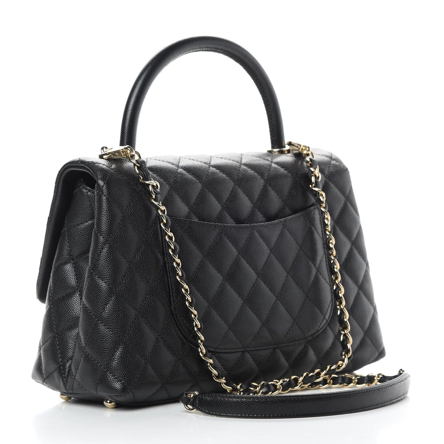 Caviar Quilted Small Coco Handle Flap Black