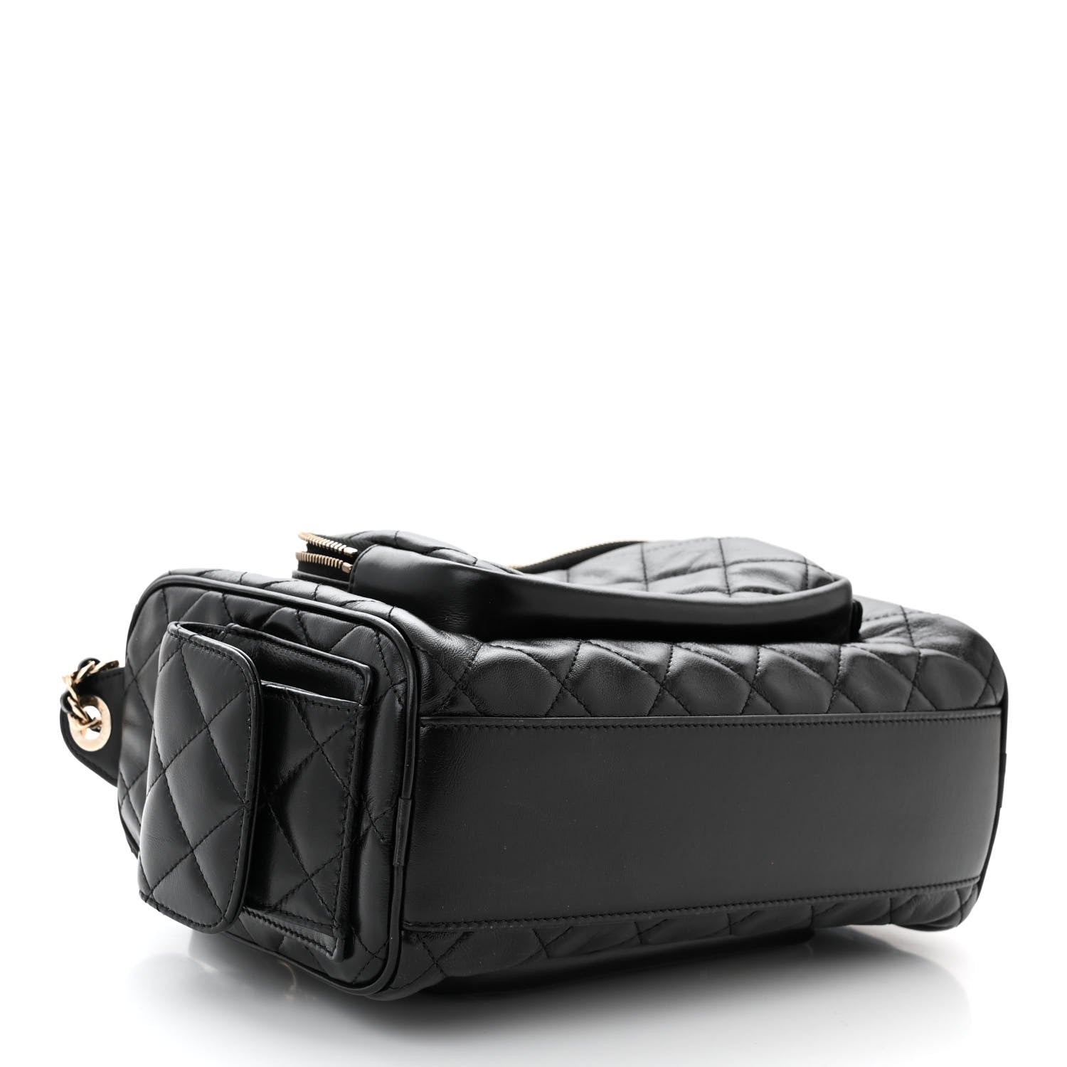 Chanel Shiny Crumpled Lambskin Quilted Medium Preppy Pocket Camera Case Black 4 of 10