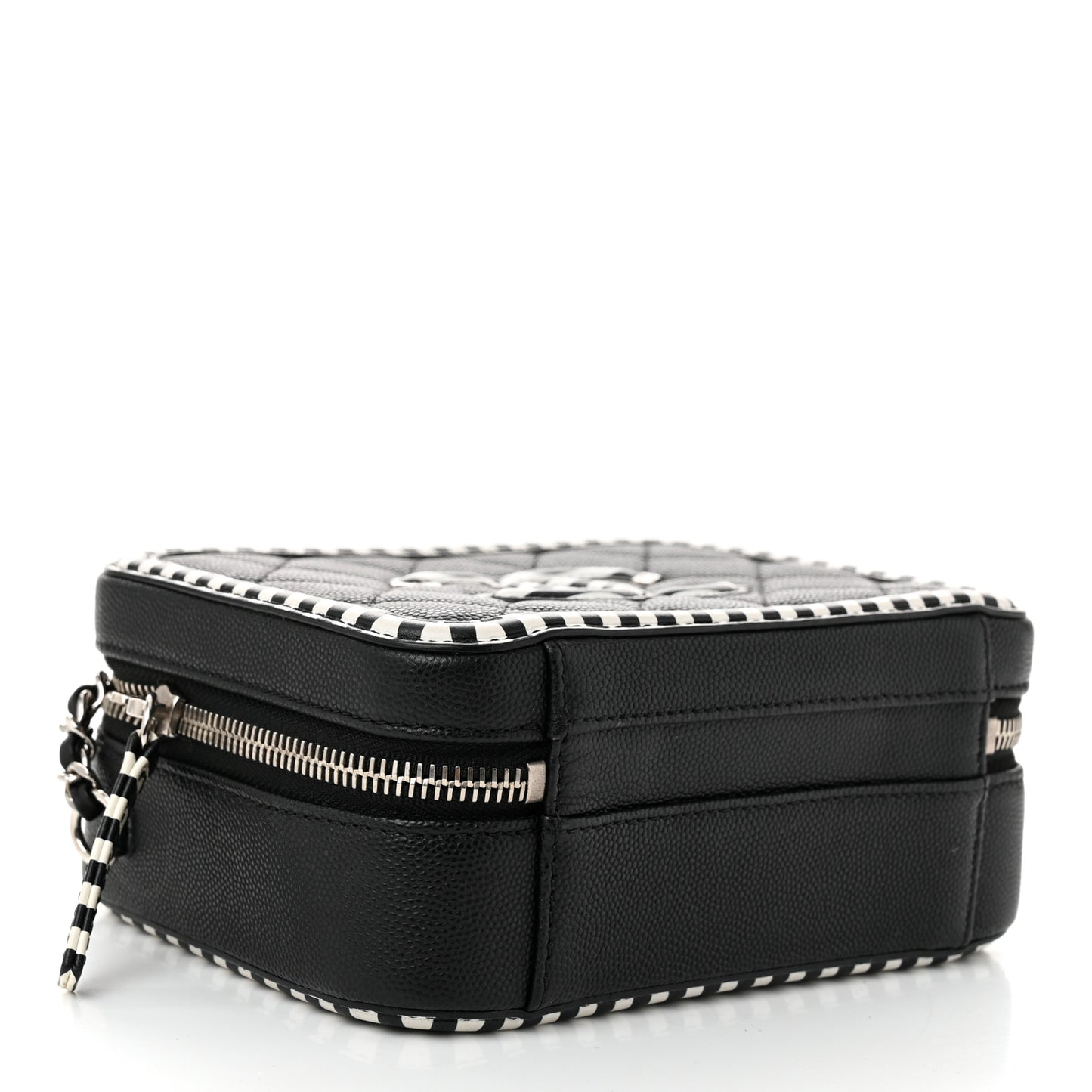 Caviar Quilted Striped Small CC Filigree Vanity Case Black White