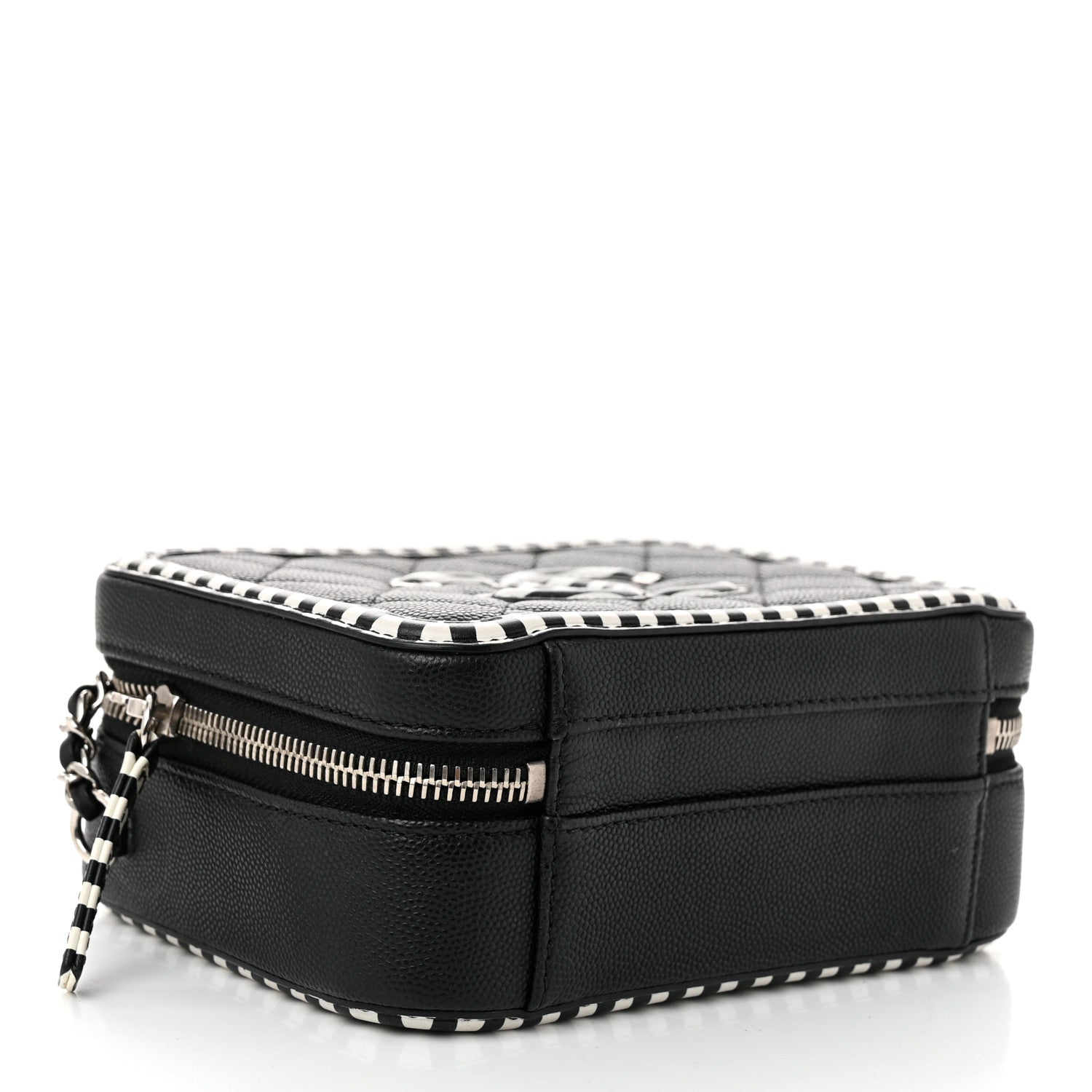 Chanel Caviar Quilted Striped Small CC Filigree Vanity Case Black White 4 of 10