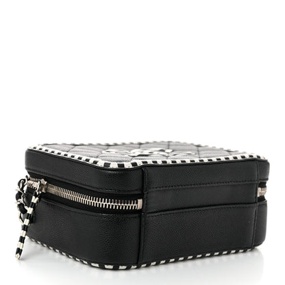 Chanel Caviar Quilted Striped Small CC Filigree Vanity Case Black White 4 of 10