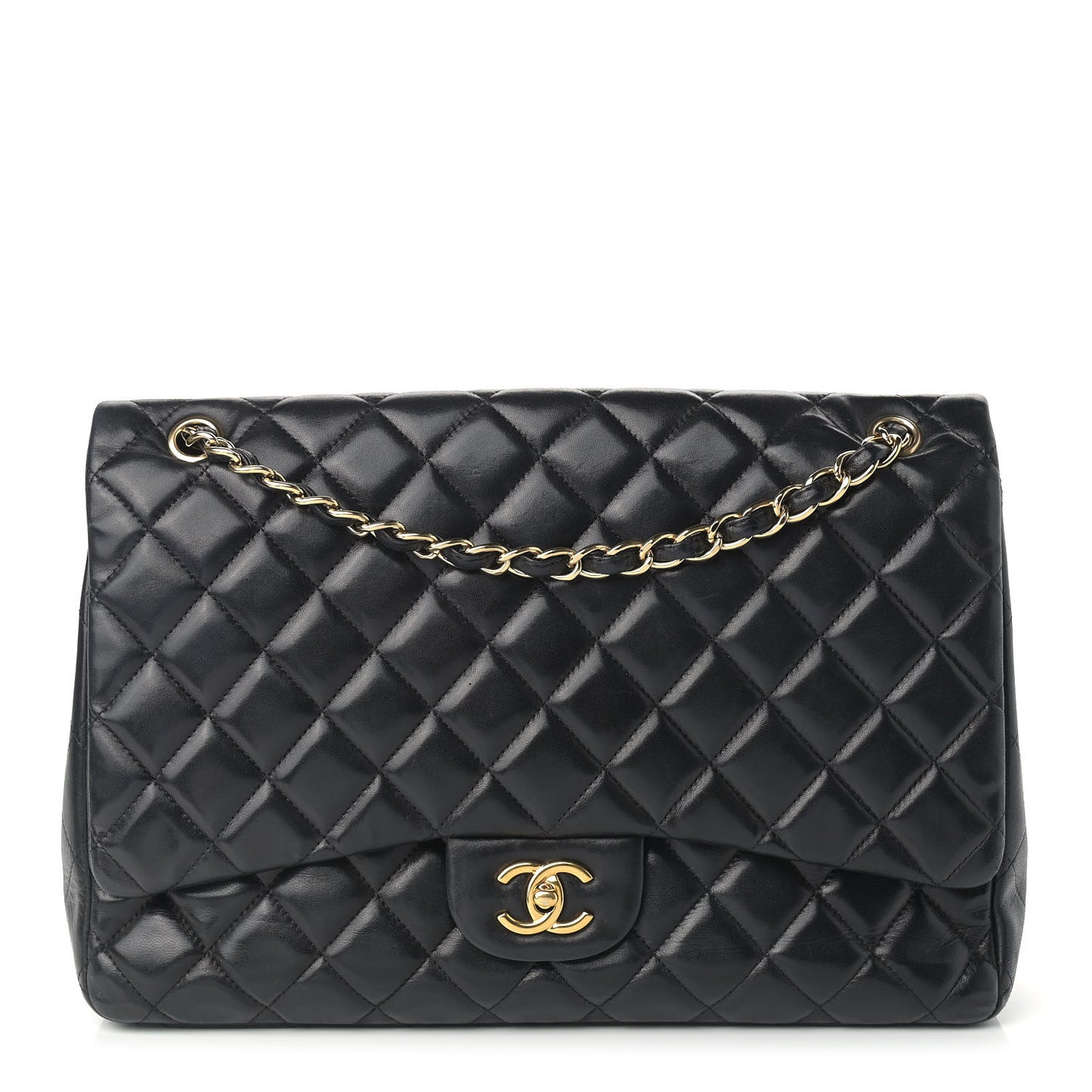 Lambskin Quilted Maxi Single Flap Black