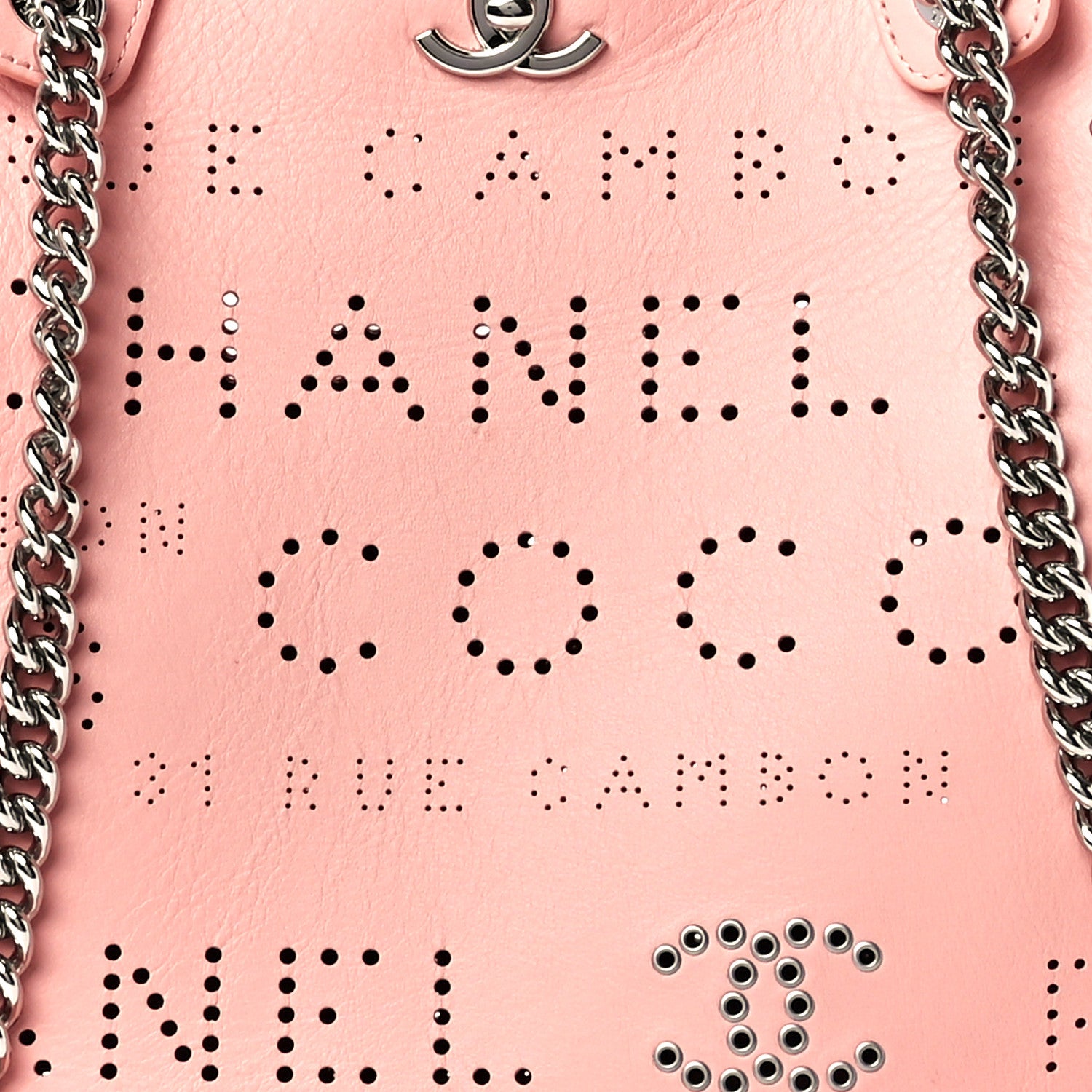 Chanel Calfskin Tweed Small Logo Eyelets Shopping Tote Pink 10 of 13
