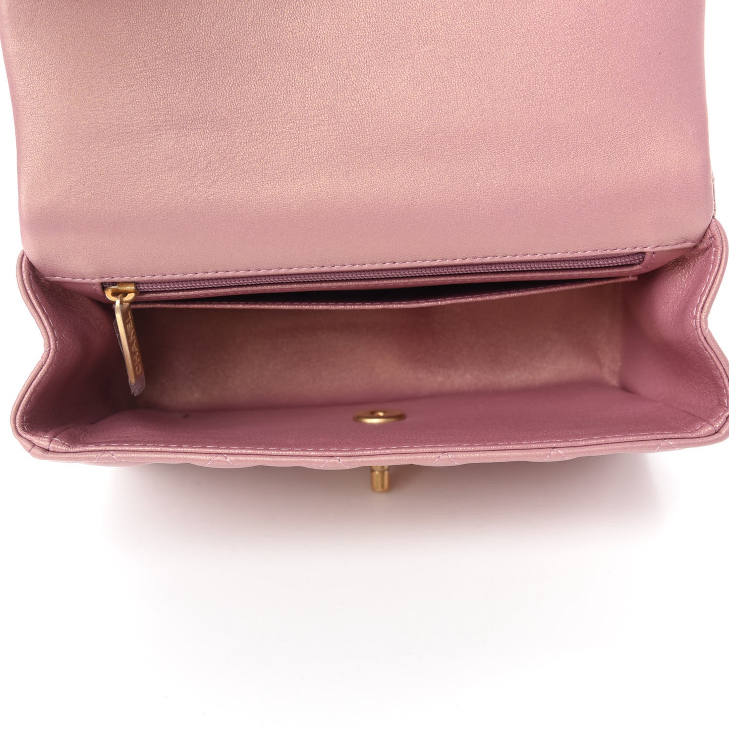 Iridescent Lambskin Quilted Mini Top Handle Rectangular Flap Pink