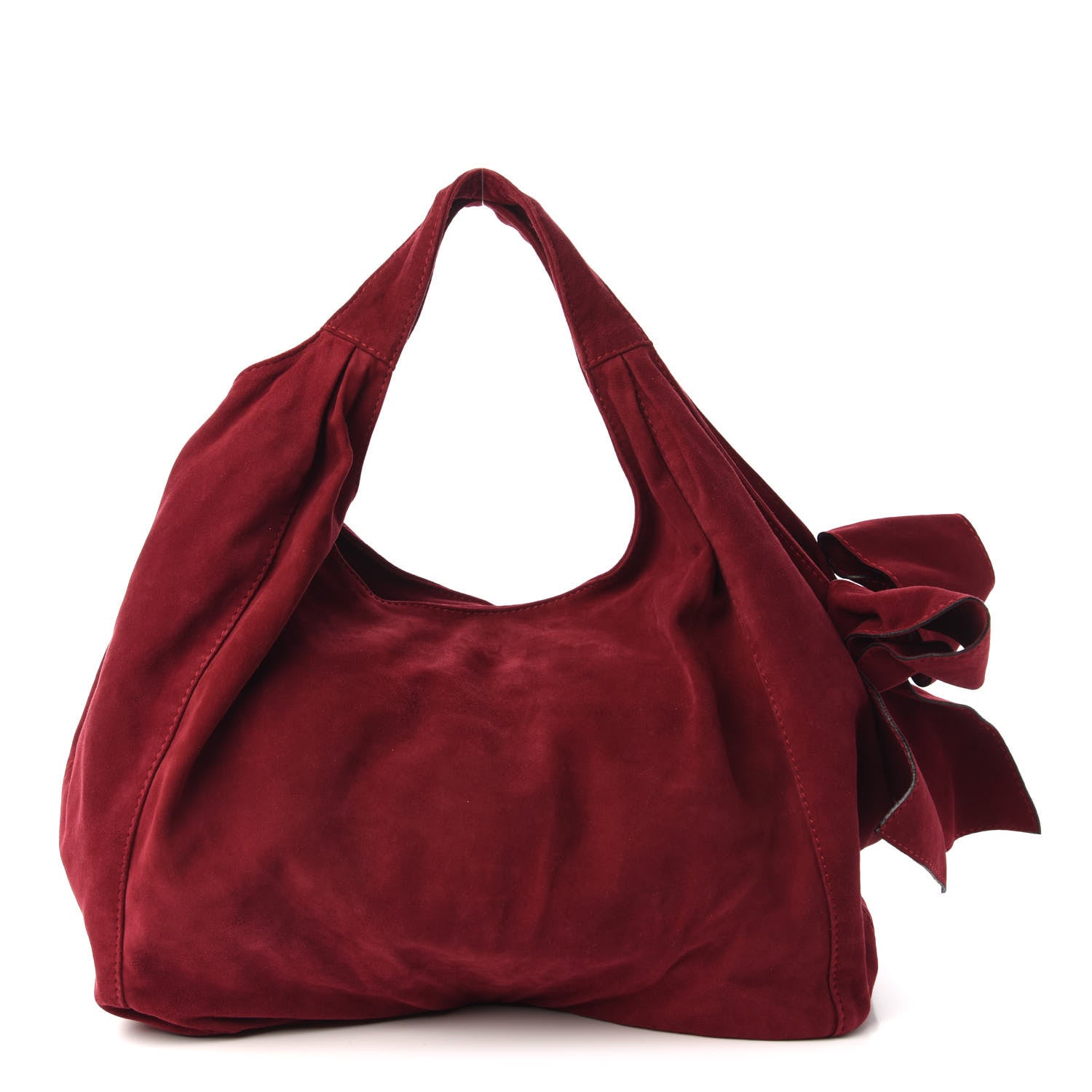 Valentino Garavani Suede Large Nuage Bow Hobo Burgundy 1 of 9