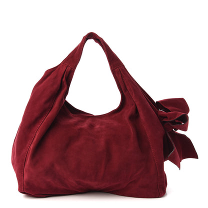 Valentino Garavani Suede Large Nuage Bow Hobo Burgundy 1 of 9