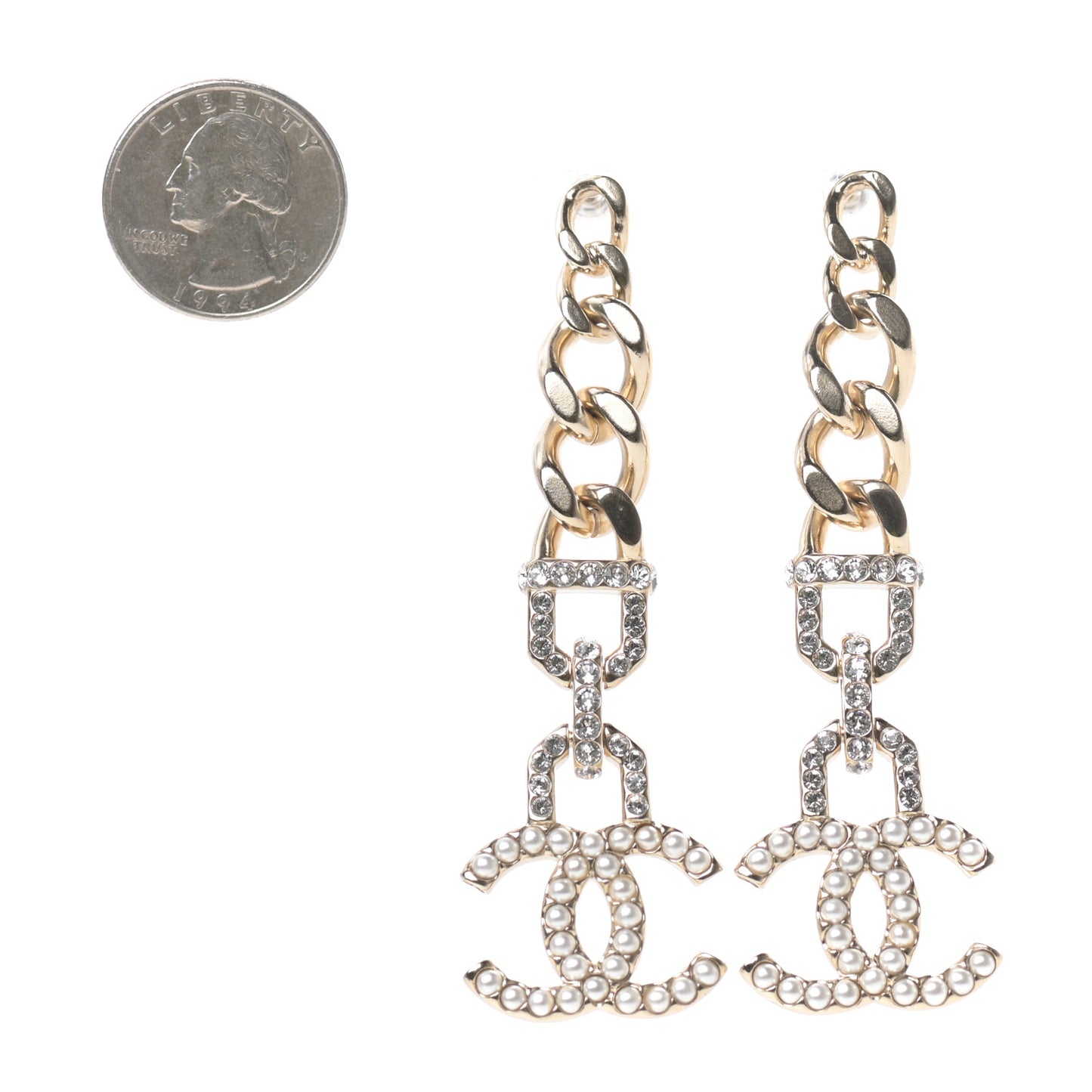 Metal Crystal CC Vendome CC Dangle Earrings Gold