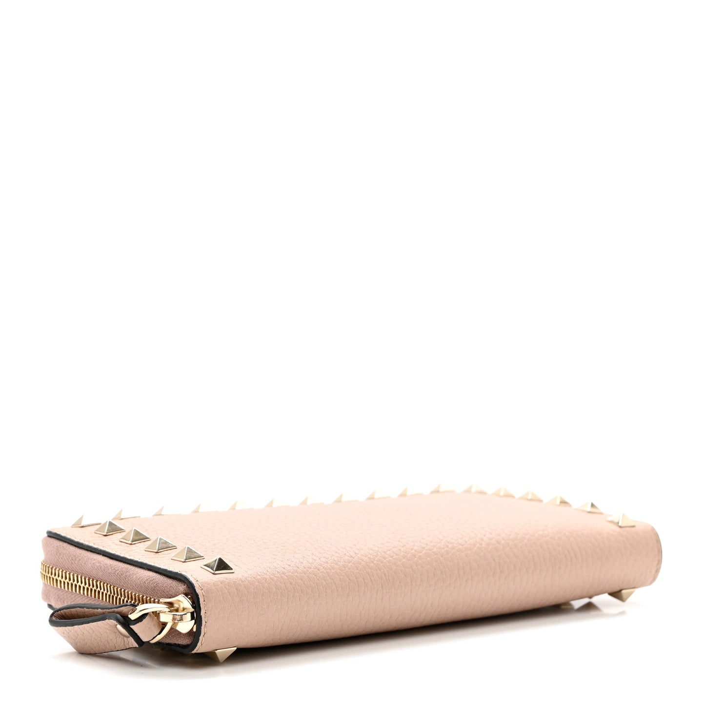 Pebbled Calfskin Rockstud Zip Around Wallet Poudre