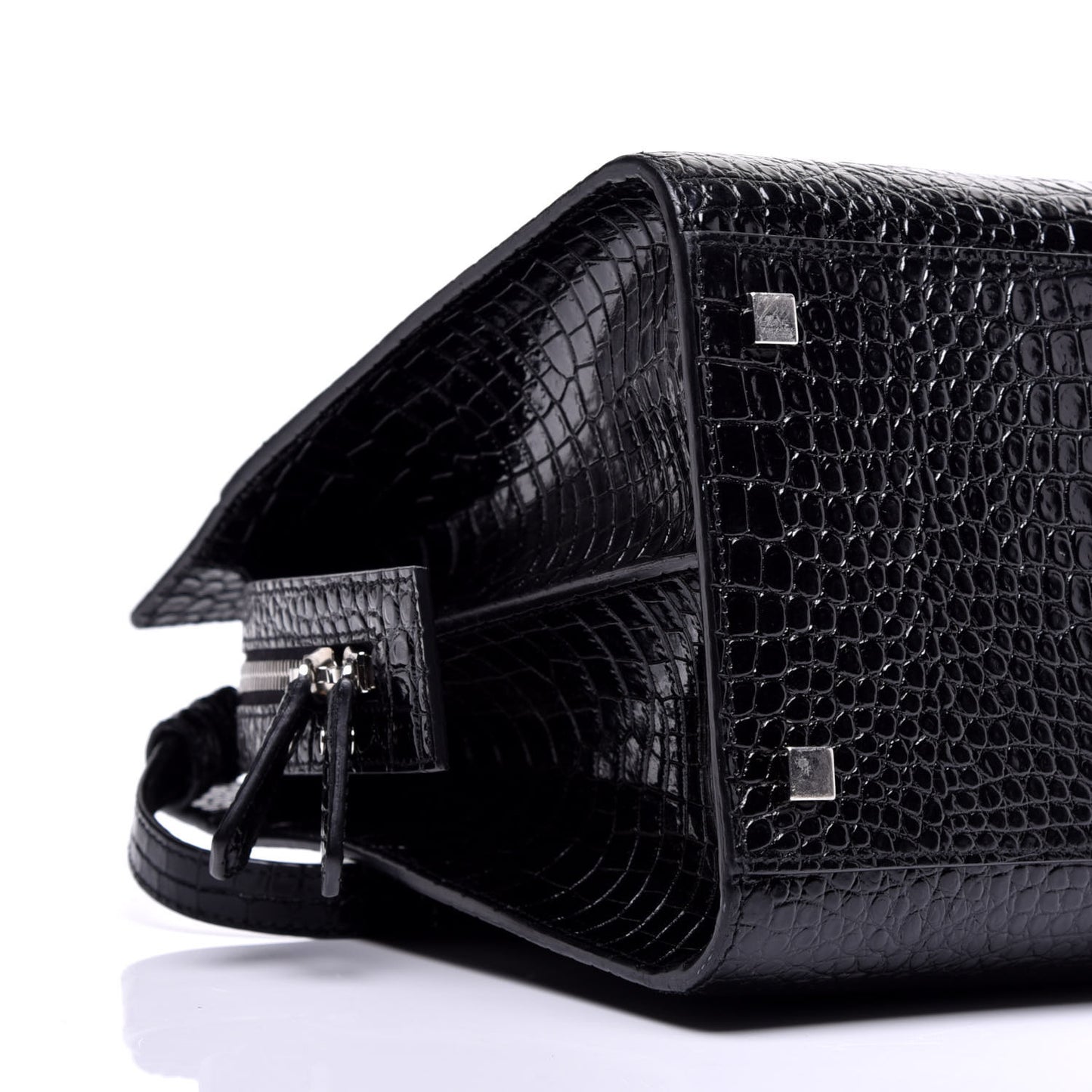 Croc Calfskin Embossed Medium Uptown Tote Black