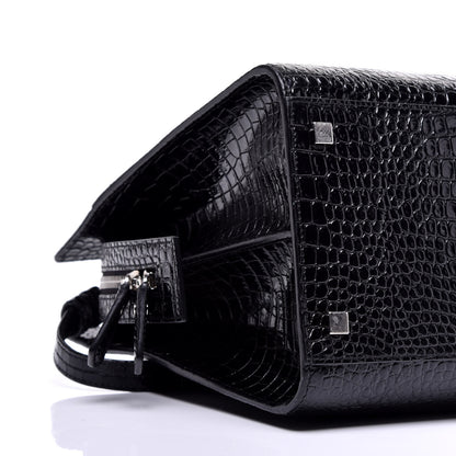 Saint Laurent Croc Calfskin Embossed Medium Uptown Tote Black 7 of 8