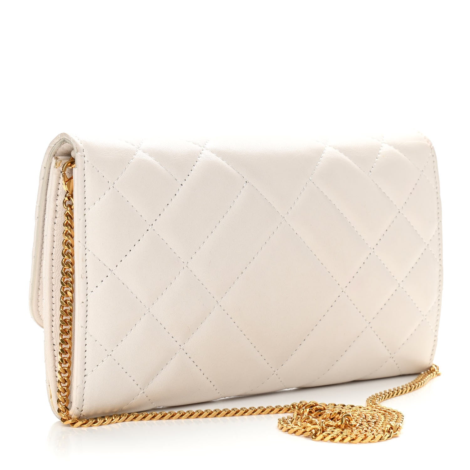 Versace Calfskin Icon Quilted Wallet On Chain Crossbody White 3 of 10