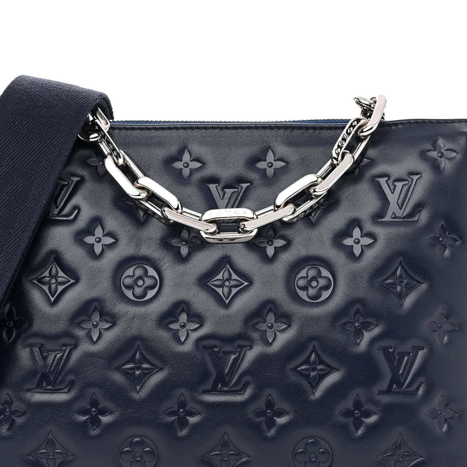 Louis Vuitton Lambskin Embossed Monogram Coussin PM Navy 9 of 11