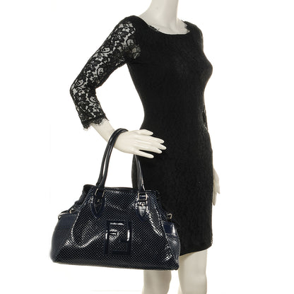 Fendi Patent Perforated Calfskin Bag De Jour Perforated Tote Navy 2 of 10