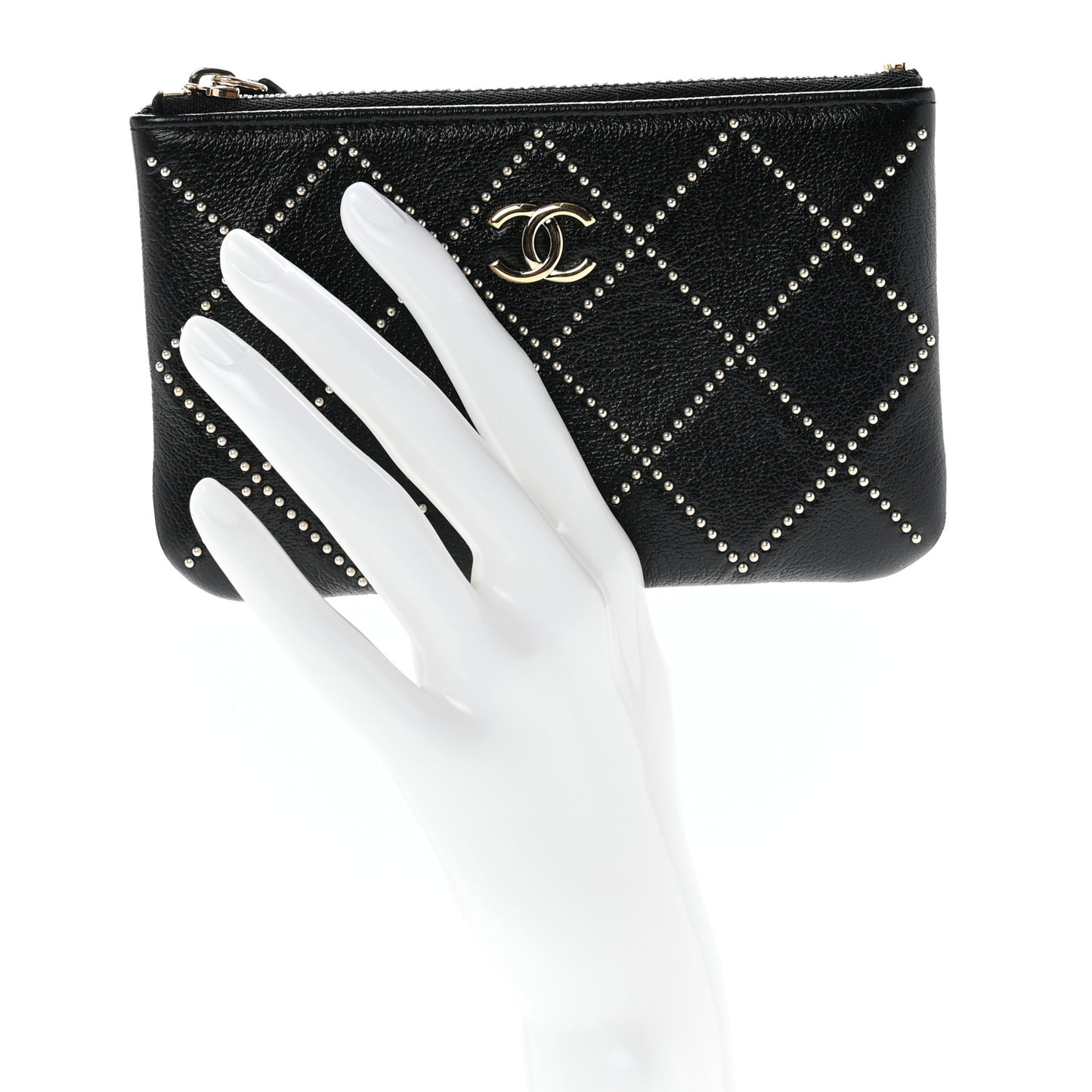 Shiny Lambskin Studded Rock The Diamond CC Small Cosmetic Case Black