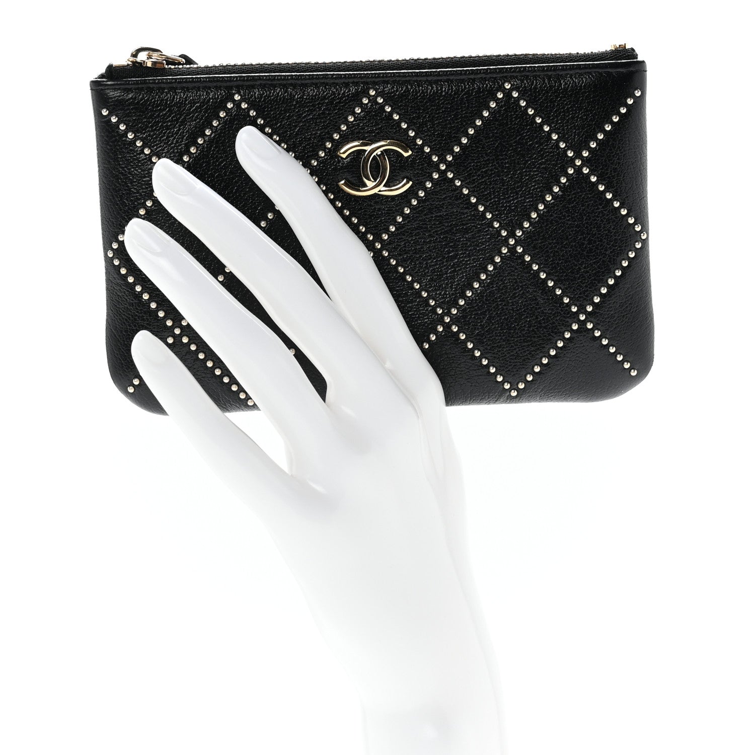 Chanel Shiny Lambskin Studded Rock The Diamond CC Small Cosmetic Case Black 2 of 8