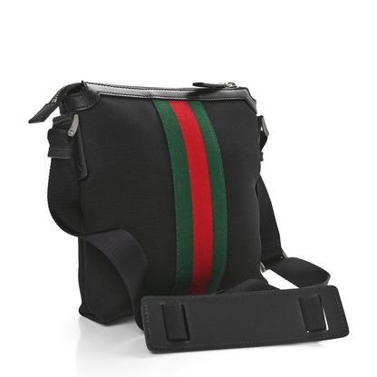 Gucci Techno Canvas Selleria Calfskin Web Small Flat Messenger Bag Black 3 of 10