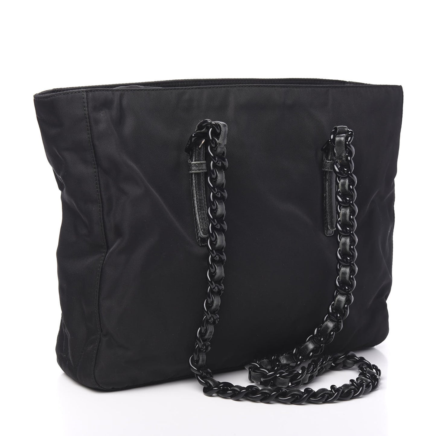 Tessuto Nylon Calfskin Chain Tote Black