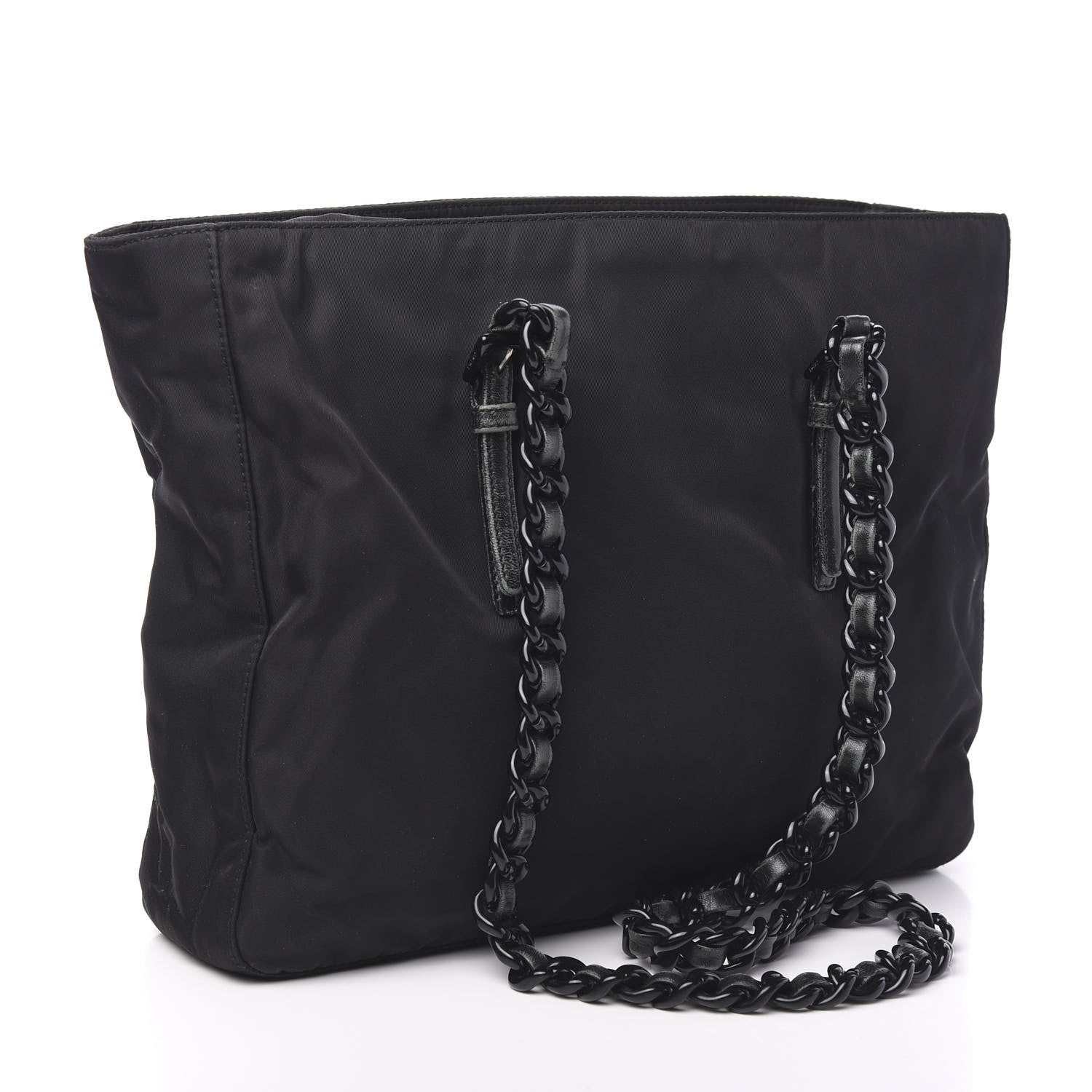 Prada Tessuto Nylon Calfskin Chain Tote Black 2 of 10