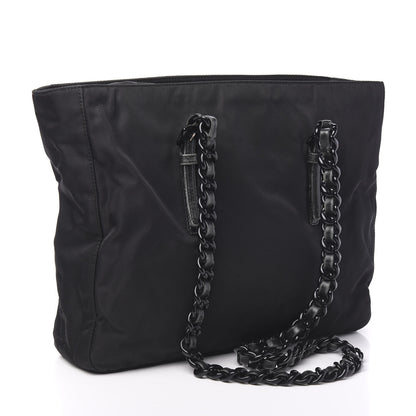 Prada Tessuto Nylon Calfskin Chain Tote Black 2 of 10