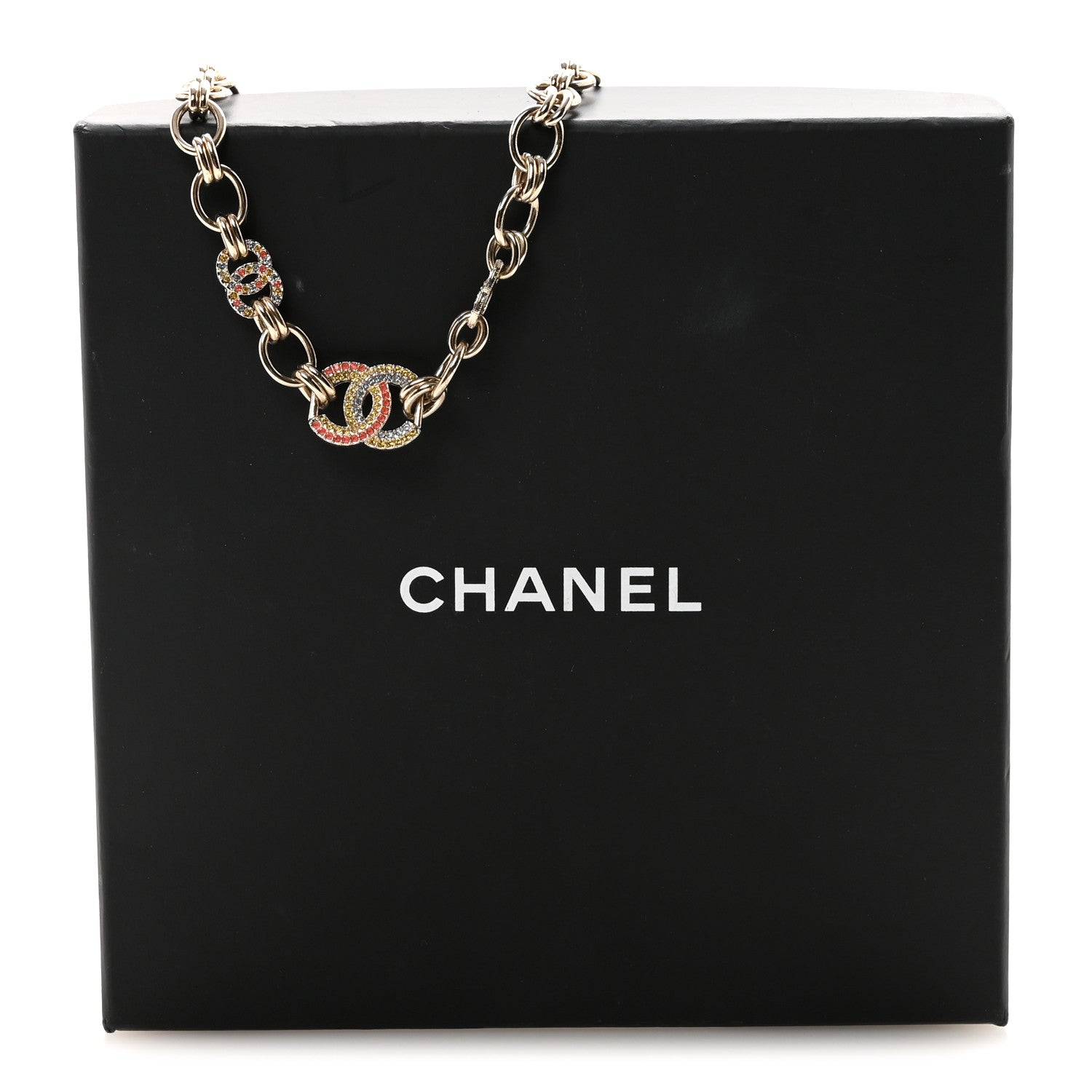 ♡ＣHANEL♡ Chanel Crystal Chain CC Choker Necklace Gold Multicolor 1854434