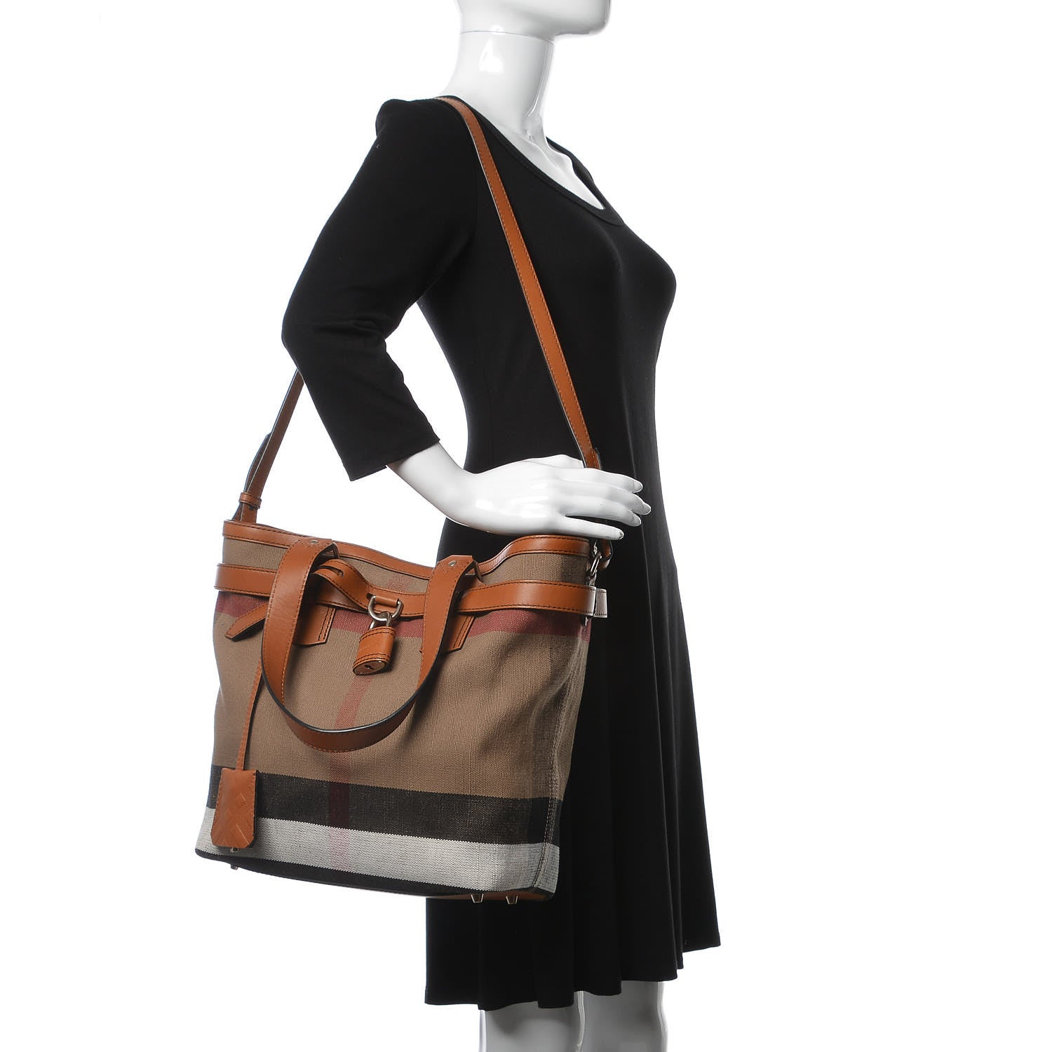 Burberry Canvas Mega Check Medium Traveler Tote Saddle Brown 2 of 11