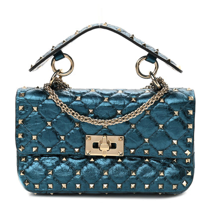 Valentino Garavani Metallic Wrinkled Lambskin Small Rockstud Spike Shoulder Bag Peacock 1 of 10