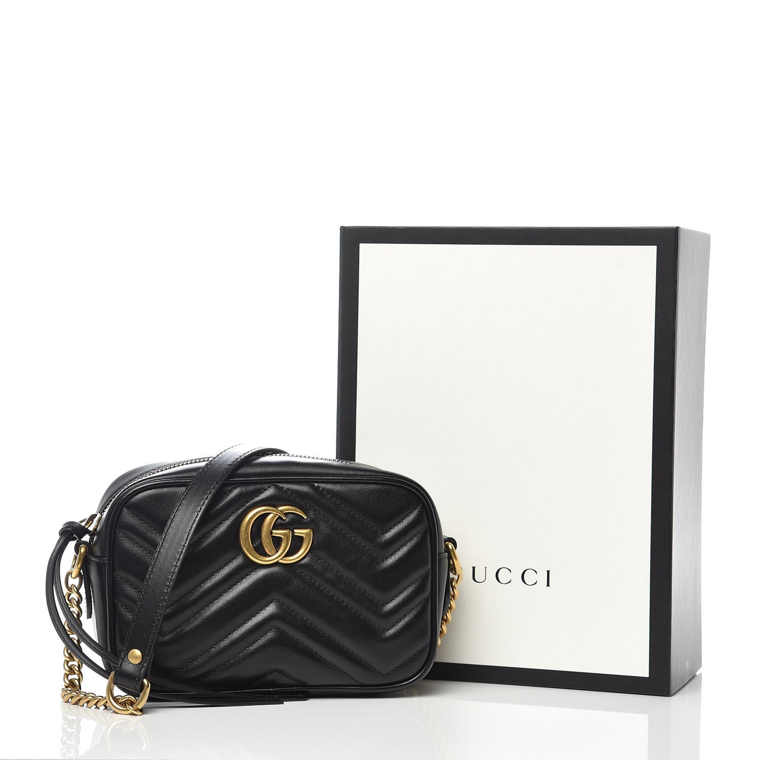 Gucci Calfskin Matelasse Mini GG Marmont Chain Shoulder Bag Black 10 of 10