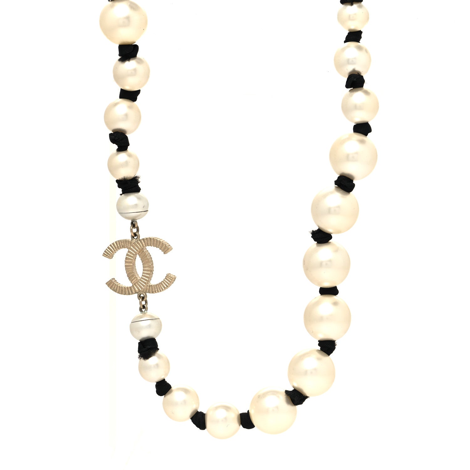 Chanel Pearl Grosgrain CC Long Necklace Gold 1 of 6