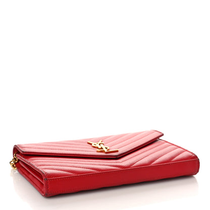 Saint Laurent Grain De Poudre Matelasse Chevron Monogram Chain Wallet Rouge Eros 4 of 14