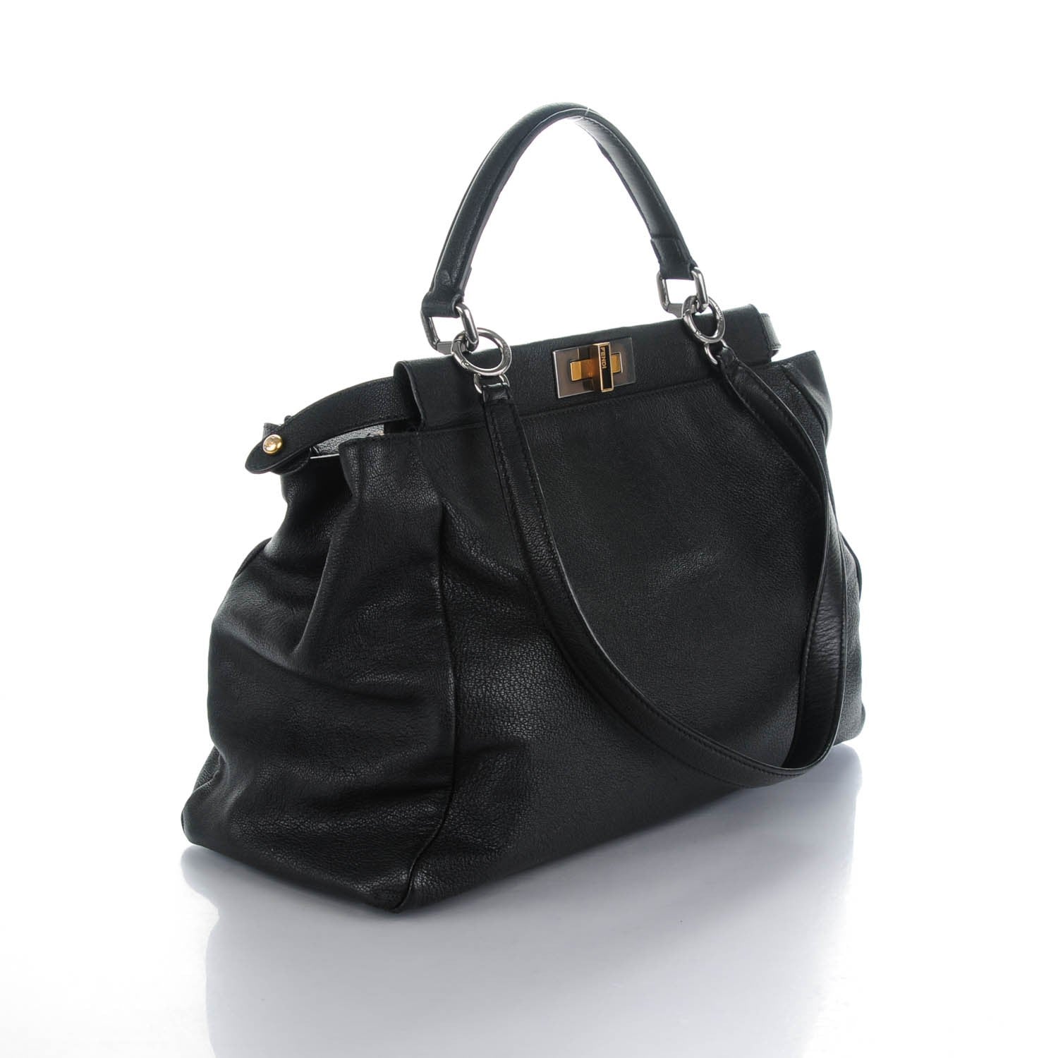 Fendi Goatskin Zucca Large Peekaboo Iconic Satchel Black Tobacco 3 of 9