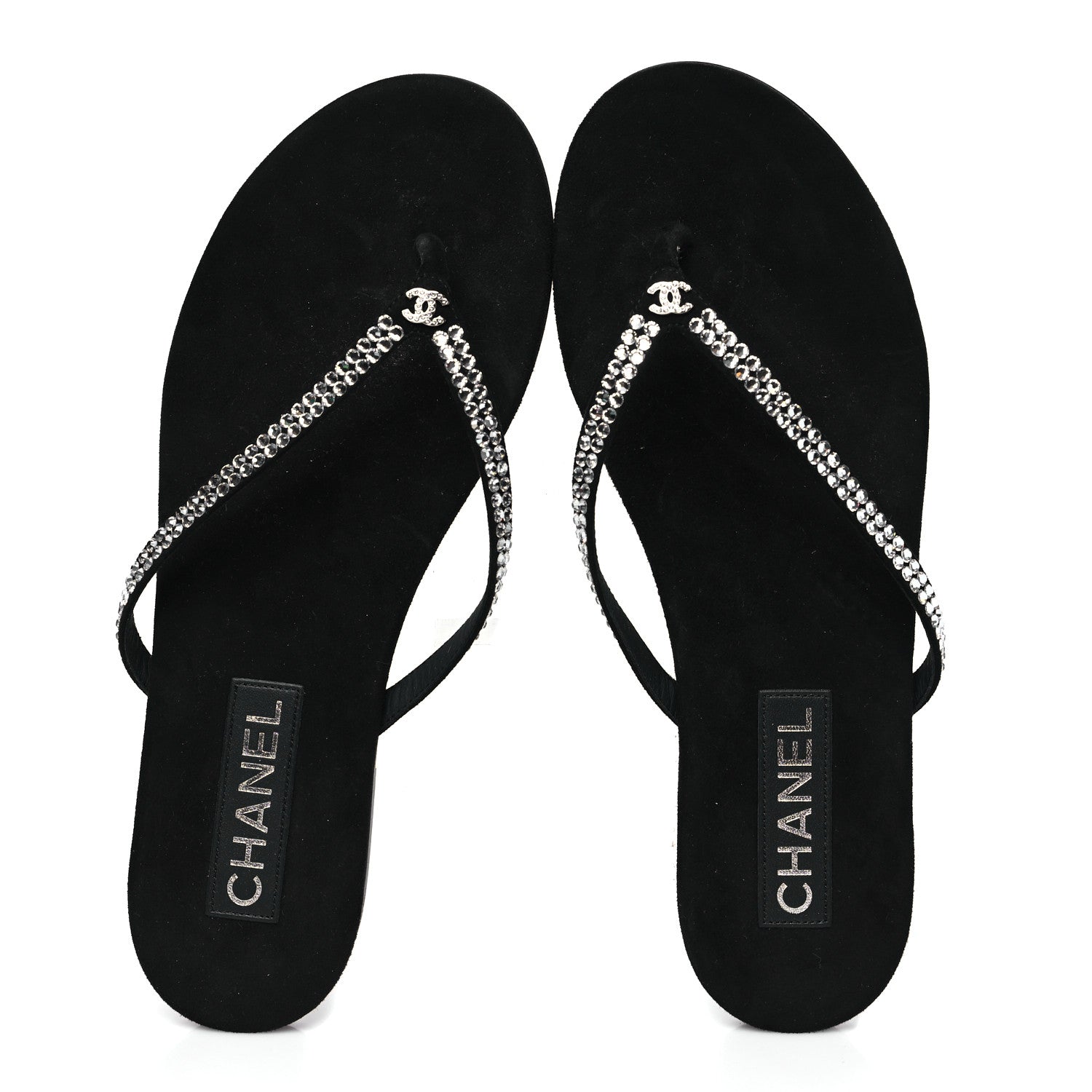 Chanel Suede Kidskin Strass CC Thong Sandals 40 Black 2 of 9