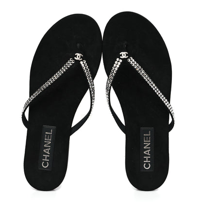 Chanel Suede Kidskin Strass CC Thong Sandals 40 Black 2 of 9
