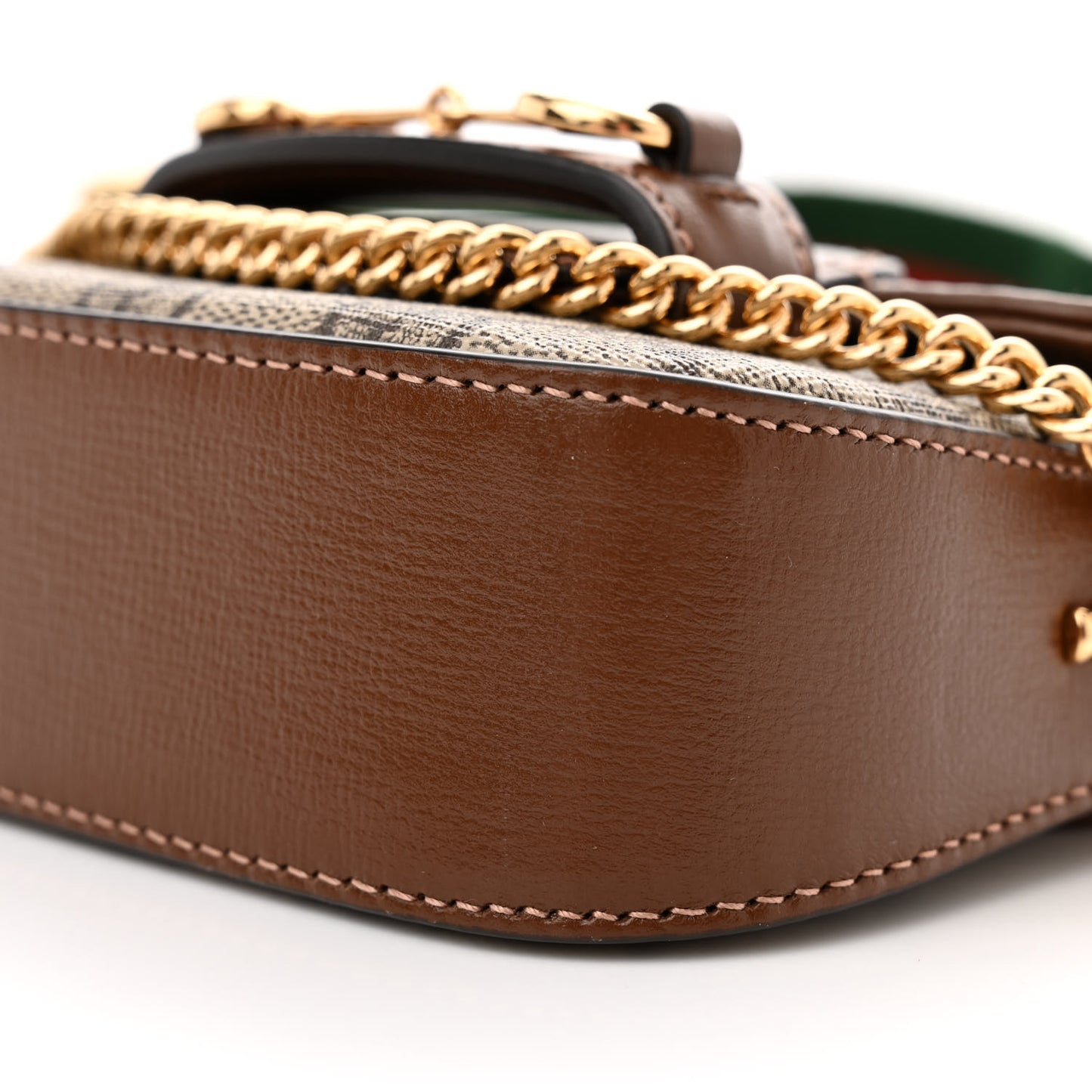 GG Supreme Monogram Azalea Calfskin Web Horsebit 1955 Wallet On Strap Beige Ebony Brown Sugar