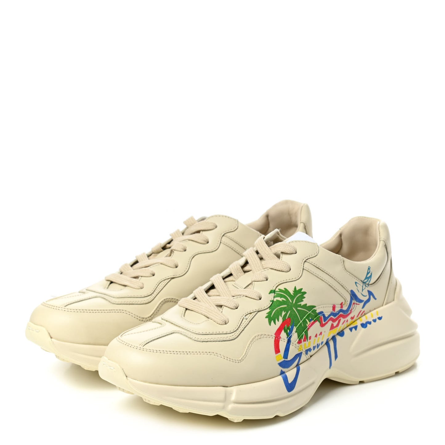 Calfskin Hawaii Printed Mens Rhyton Sneakers 8.5 White