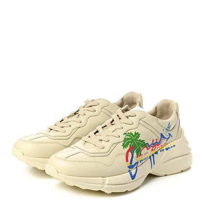 Gucci Calfskin Hawaii Printed Mens Rhyton Sneakers 8.5 White 3 of 9
