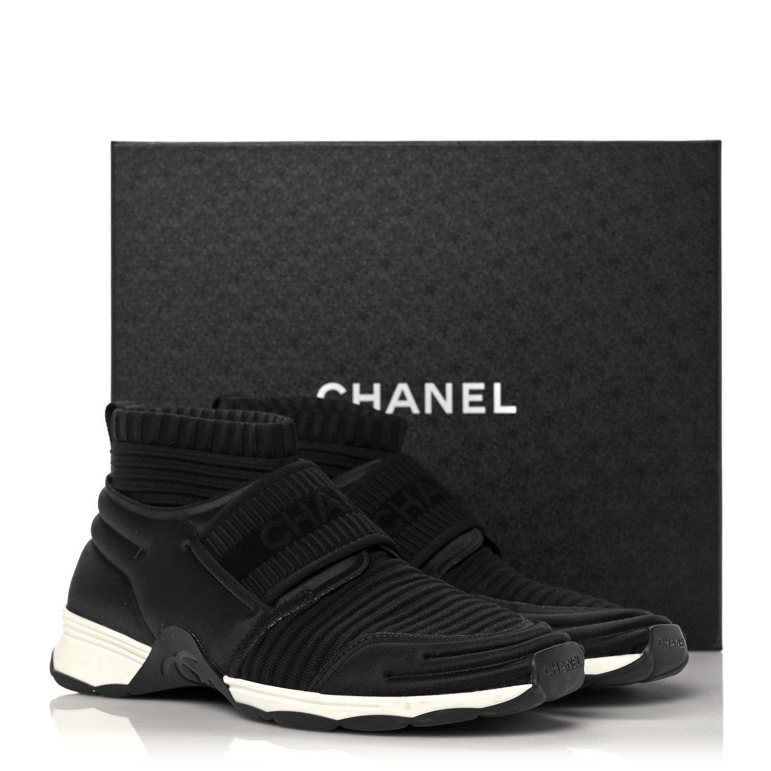 Chanel Stretch Fabric CC Sneakers 38.5 Black 8 of 8