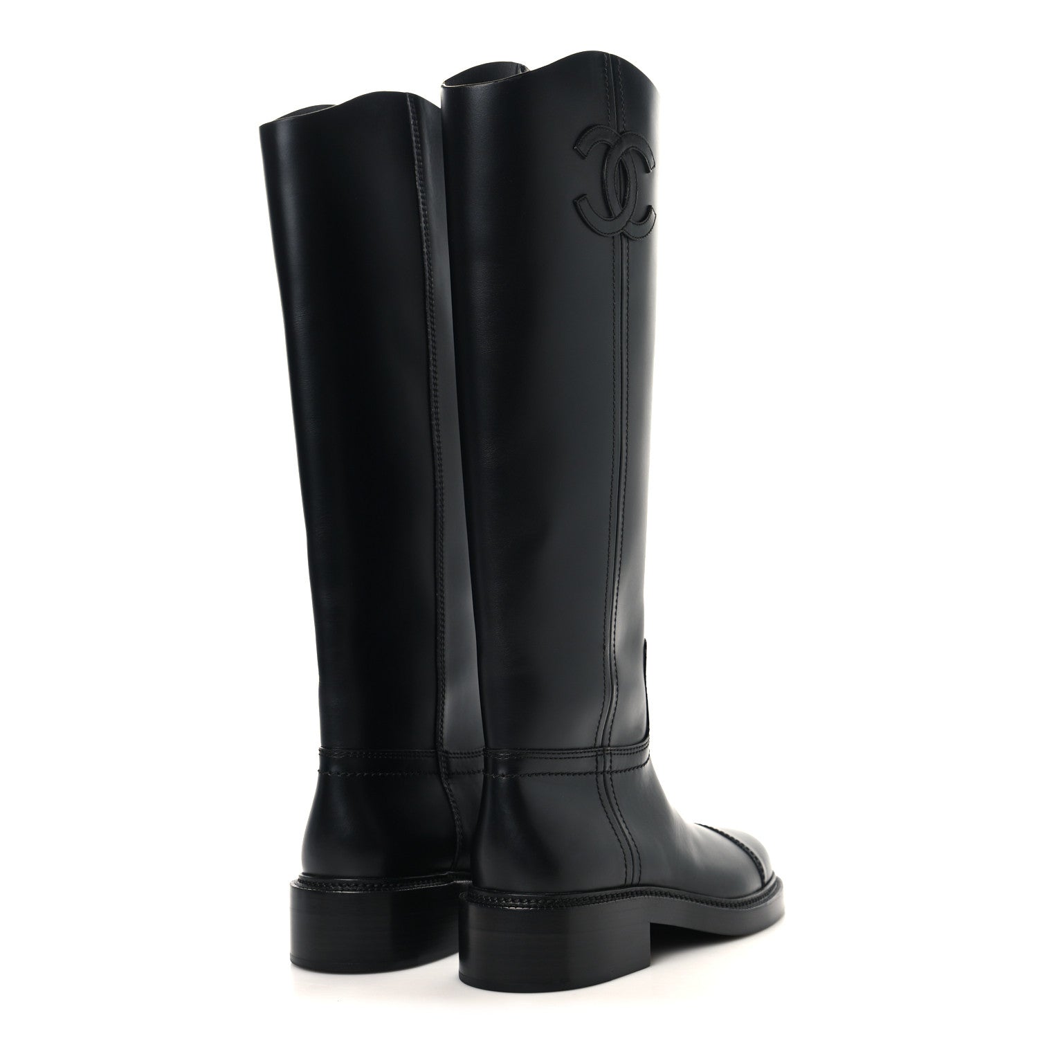 Chanel Calfskin Cap Toe CC Riding Boots 38.5 Black 4 of 8