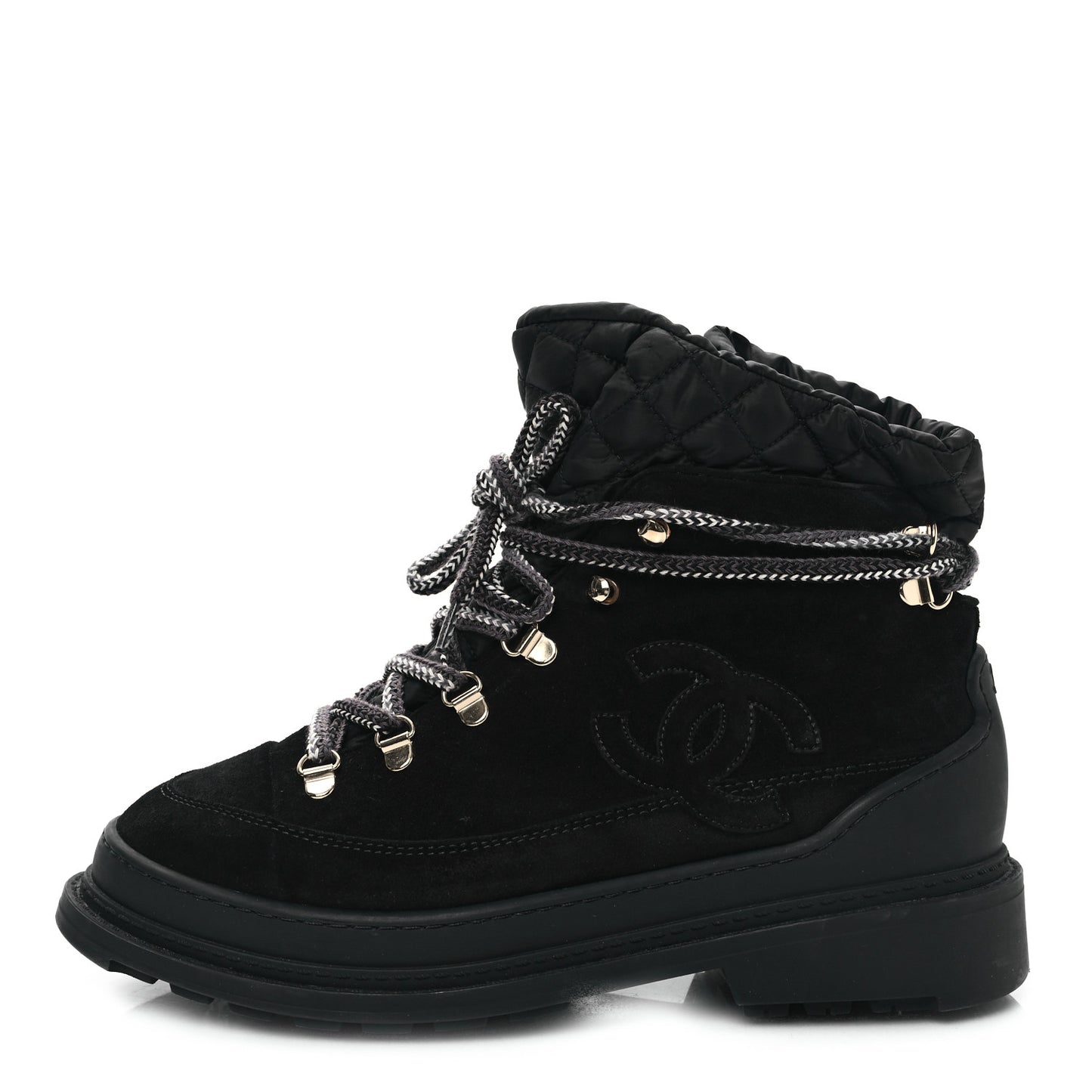 Suede Nylon CC Lace Up Snow Boots 39 Black