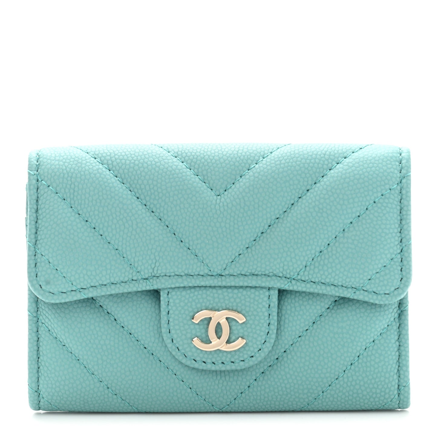 Caviar Chevron Quilted Flap Card Holder Green