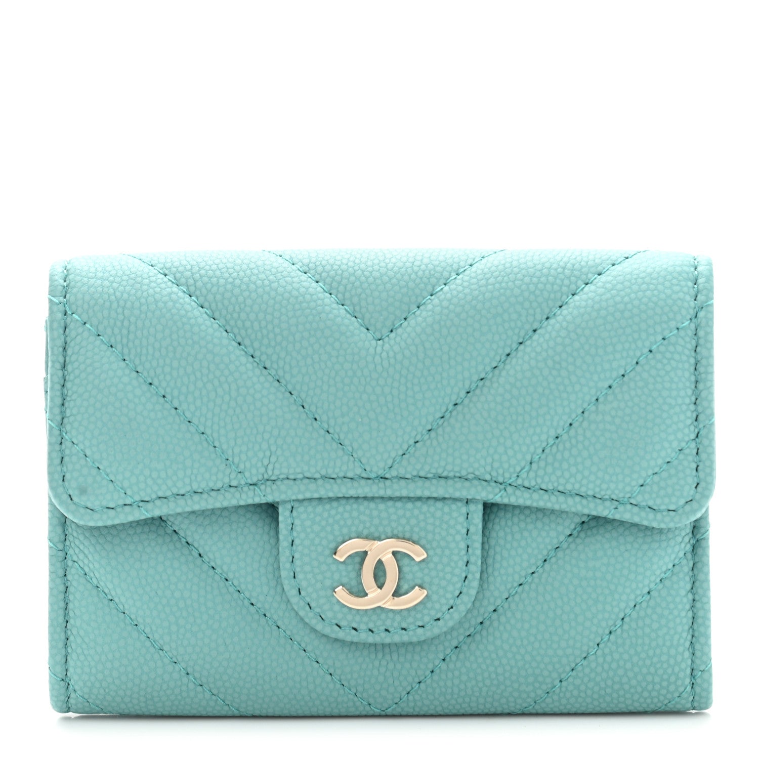 Chanel Caviar Chevron Quilted Flap Card Holder Green 1 of 10