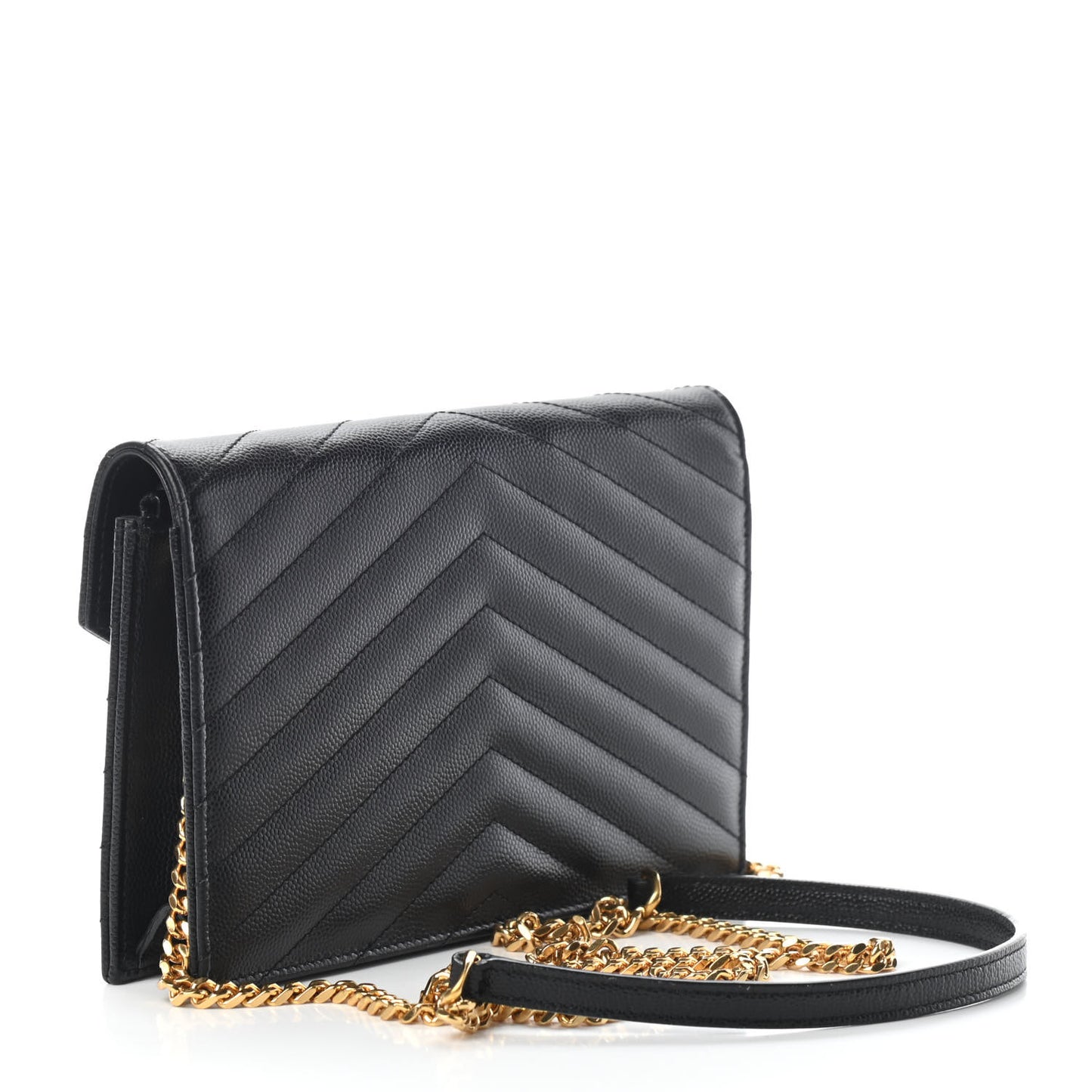 Grain De Poudre Matelasse Chevron Monogram Envelope Chain Wallet Black