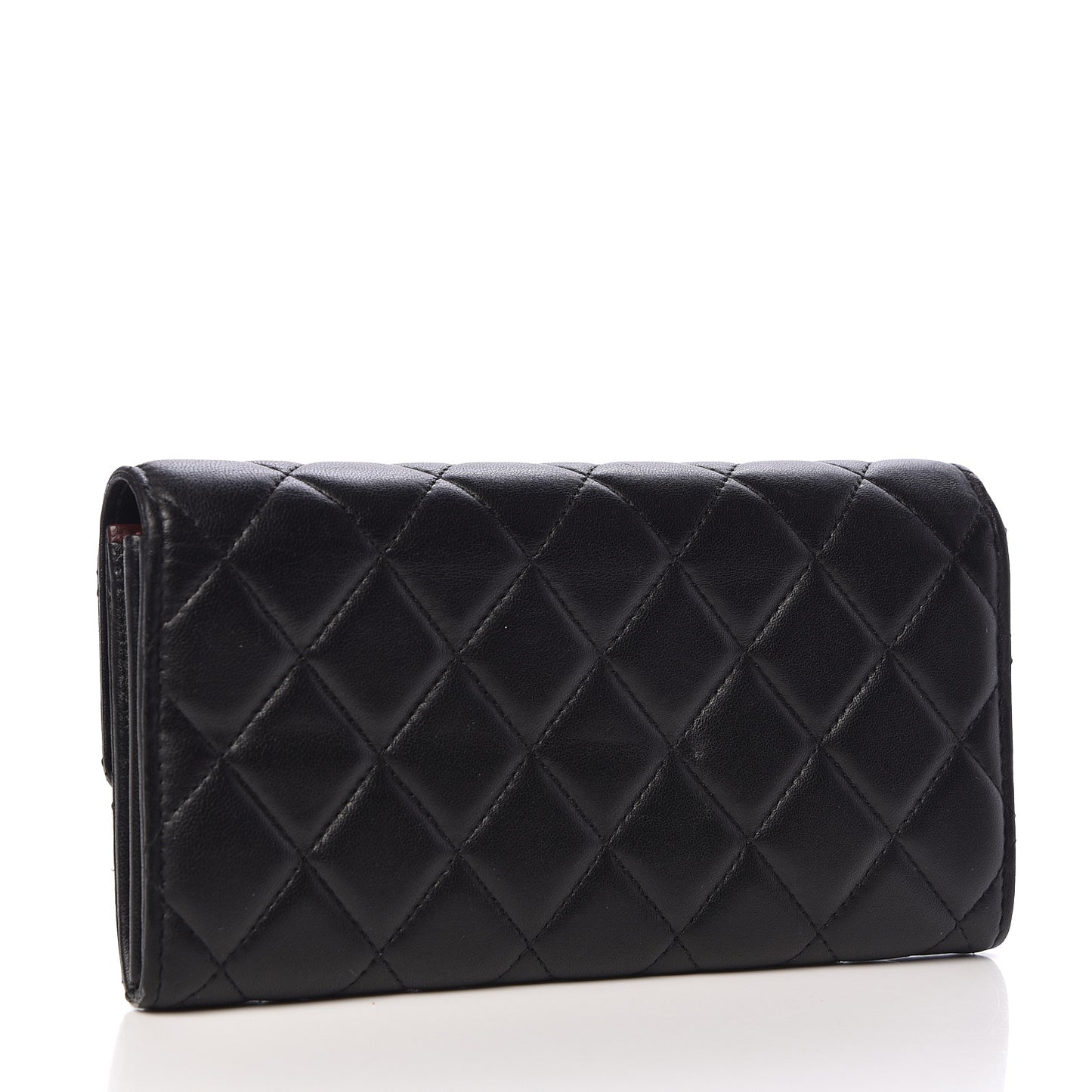 Lambskin Quilted Large Gusset Flap Wallet Black