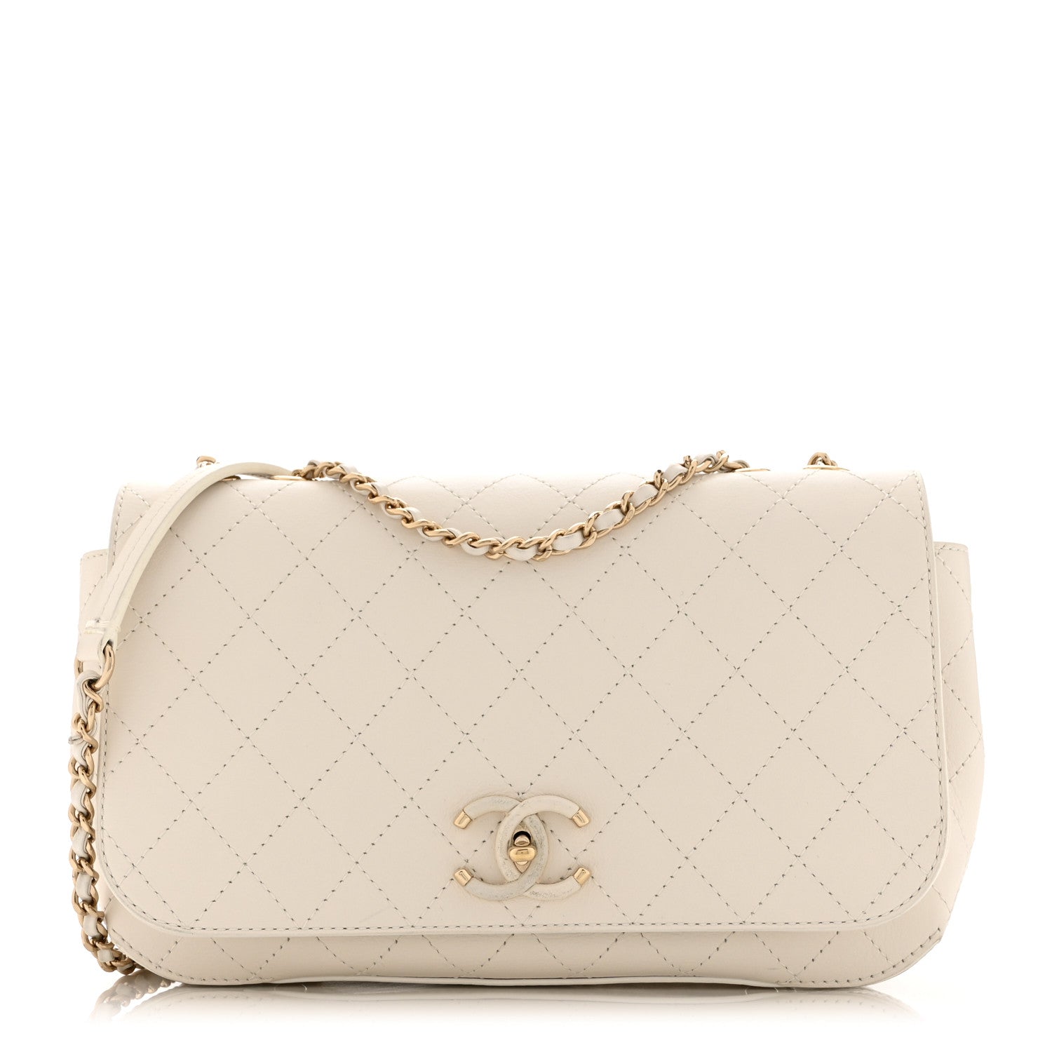 Chanel Calfskin Stitched Medium Covered CC Flap Bag White 1 of 10