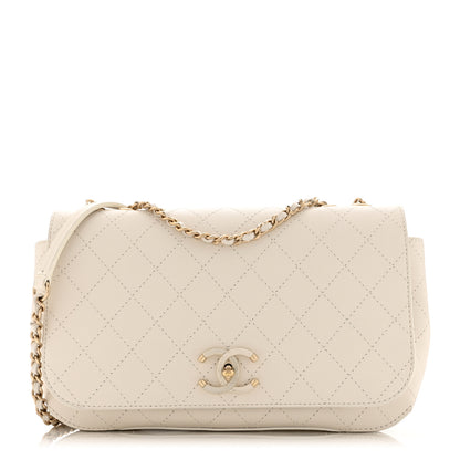 Chanel Calfskin Stitched Medium Covered CC Flap Bag White 1 of 10