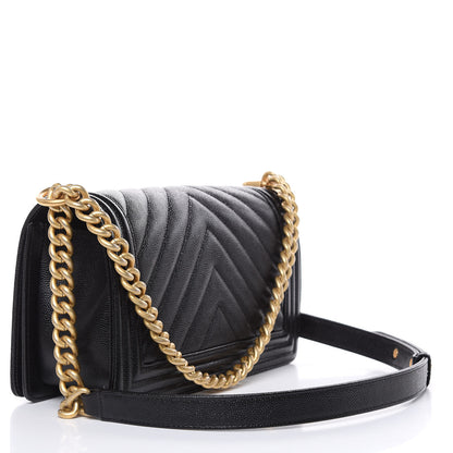 Chanel Caviar Chevron Quilted Medium Boy Flap Black 3 of 9