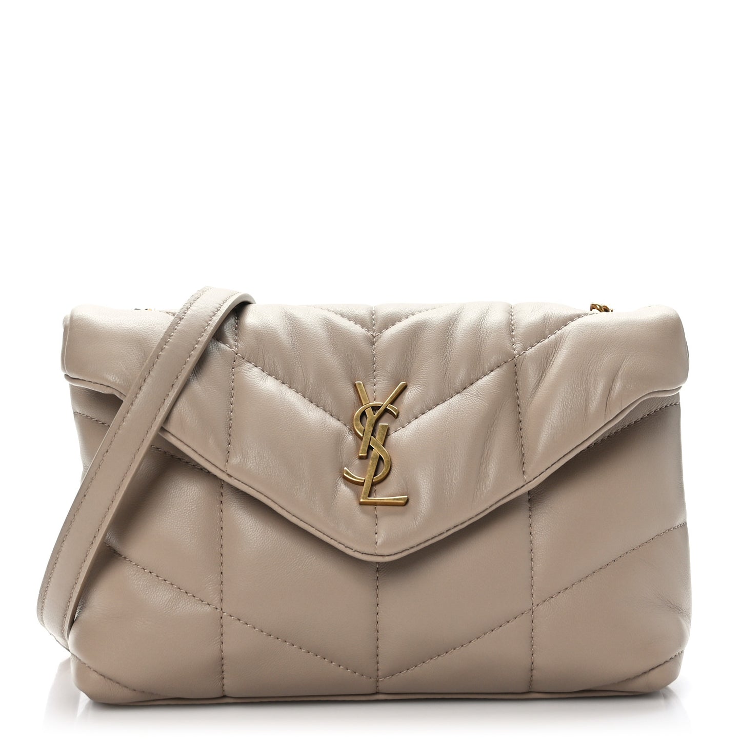 Lambskin Quilted Toy Loulou Puffer Monogram Chain Satchel Dark Beige