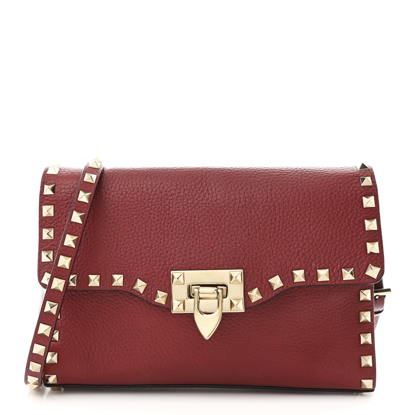 Pebbled Calfskin Medium Rockstud Flip Lock Crossbody Bag Rubin