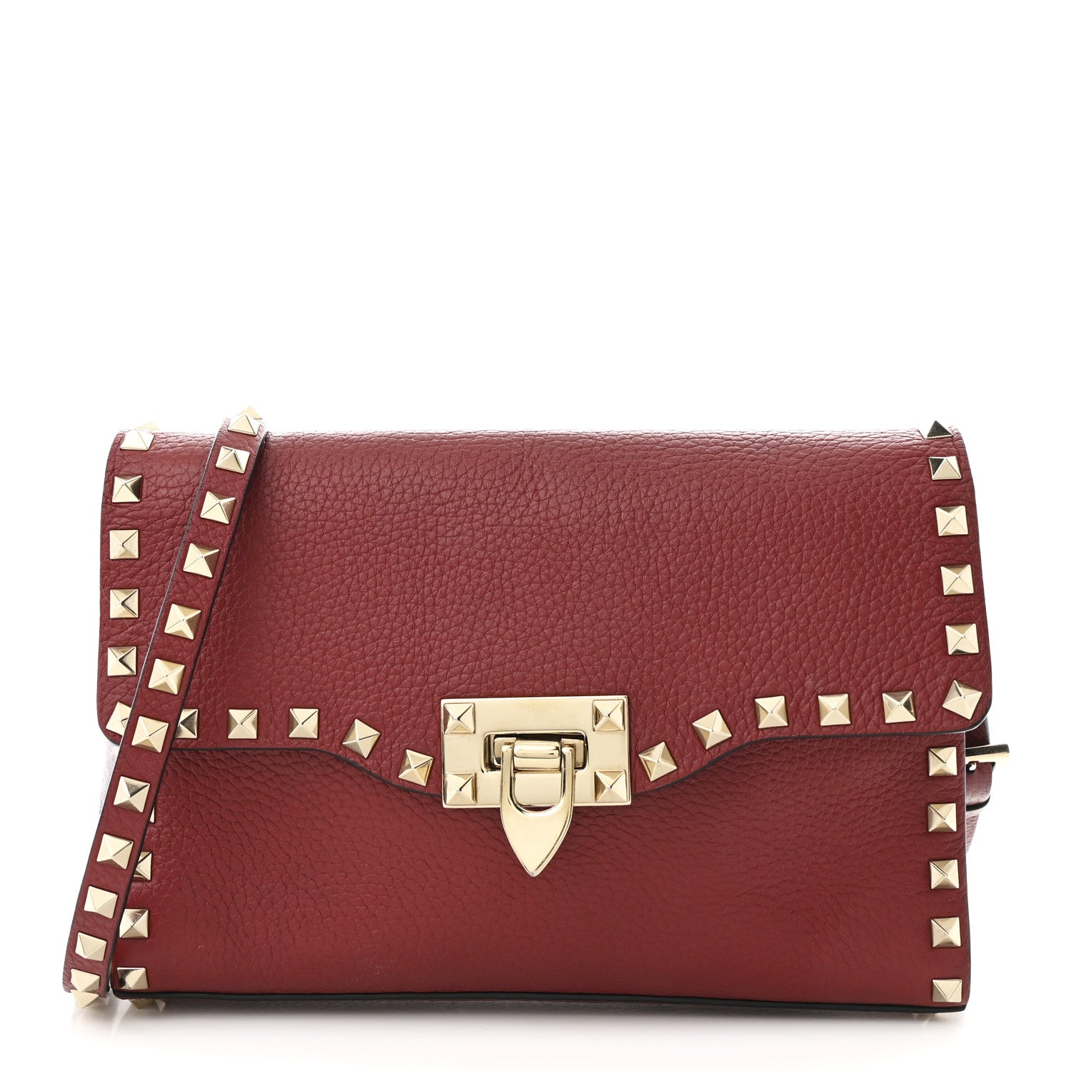 Valentino Garavani Pebbled Calfskin Medium Rockstud Flip Lock Crossbody Bag Rubin 1 of 10