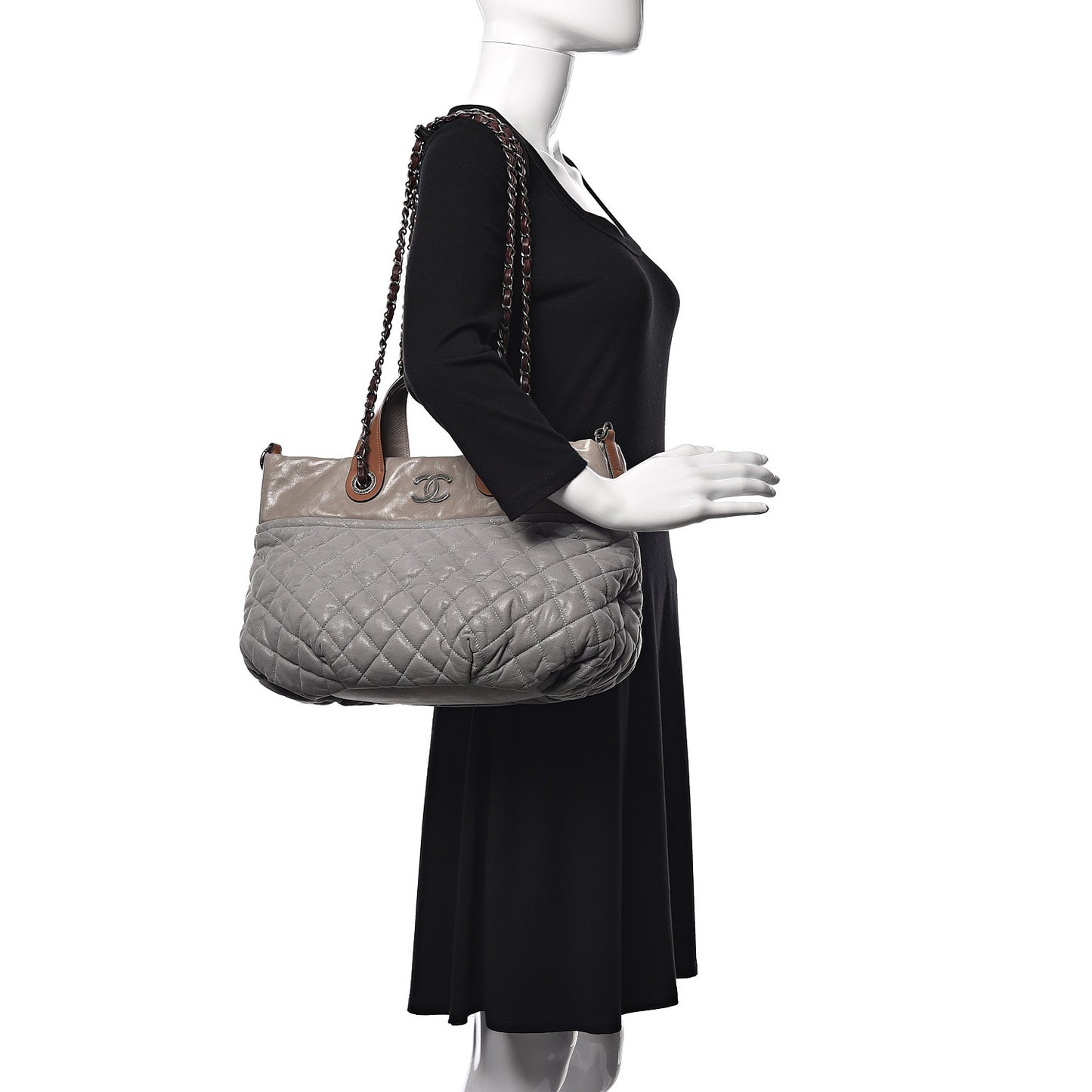 Iridescent Calfskin Quilted Small In The Mix Tote Grey
